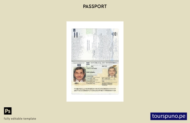 Plantilla de presente de pasaporte de Honduras lista para imprimir